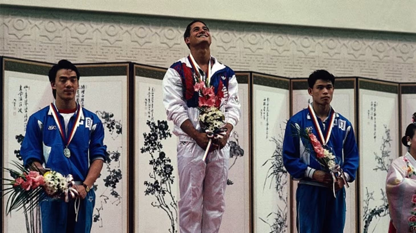 The 3-metre podium the following day, with Tan Liangde and Li Deliang of China.