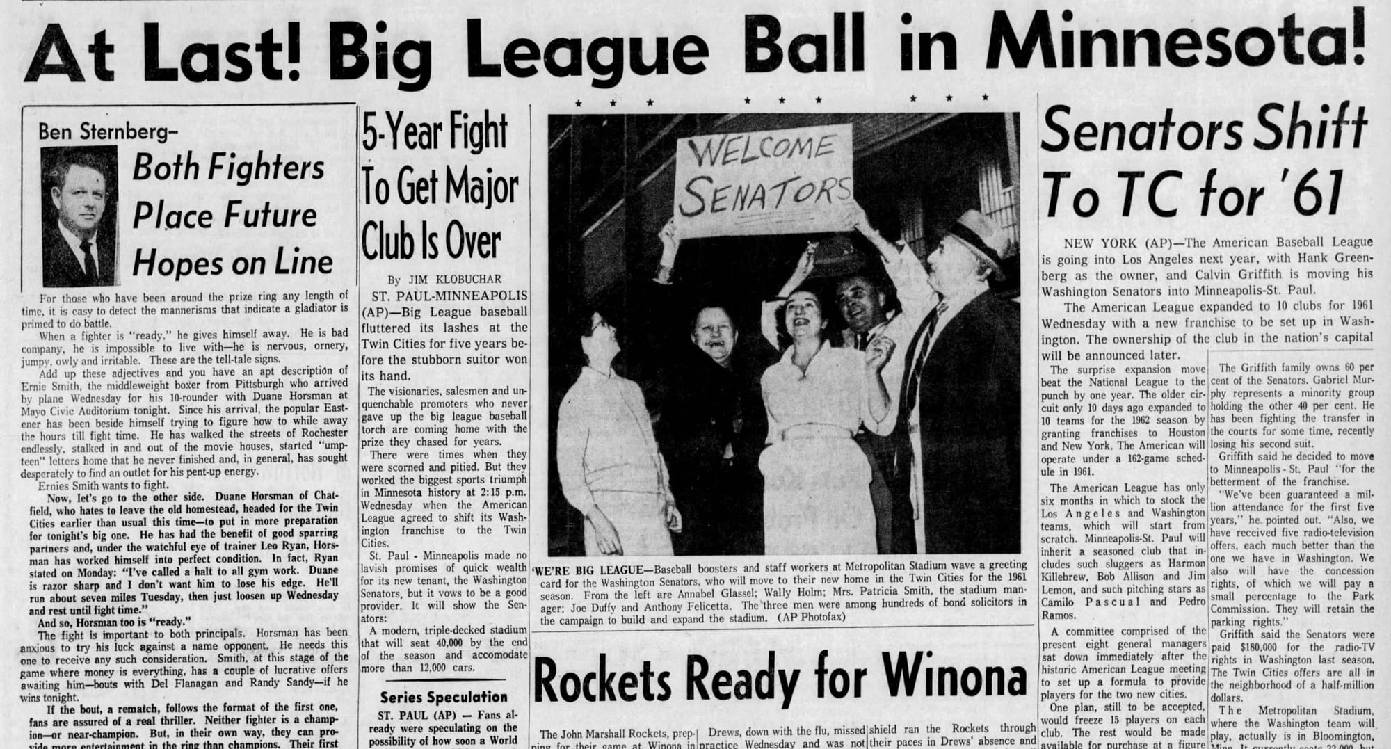 Post-Bulletin (Rochester, Minn.), Oct. 27, 1960: "At Last! Big League Ball in Minnesota!"