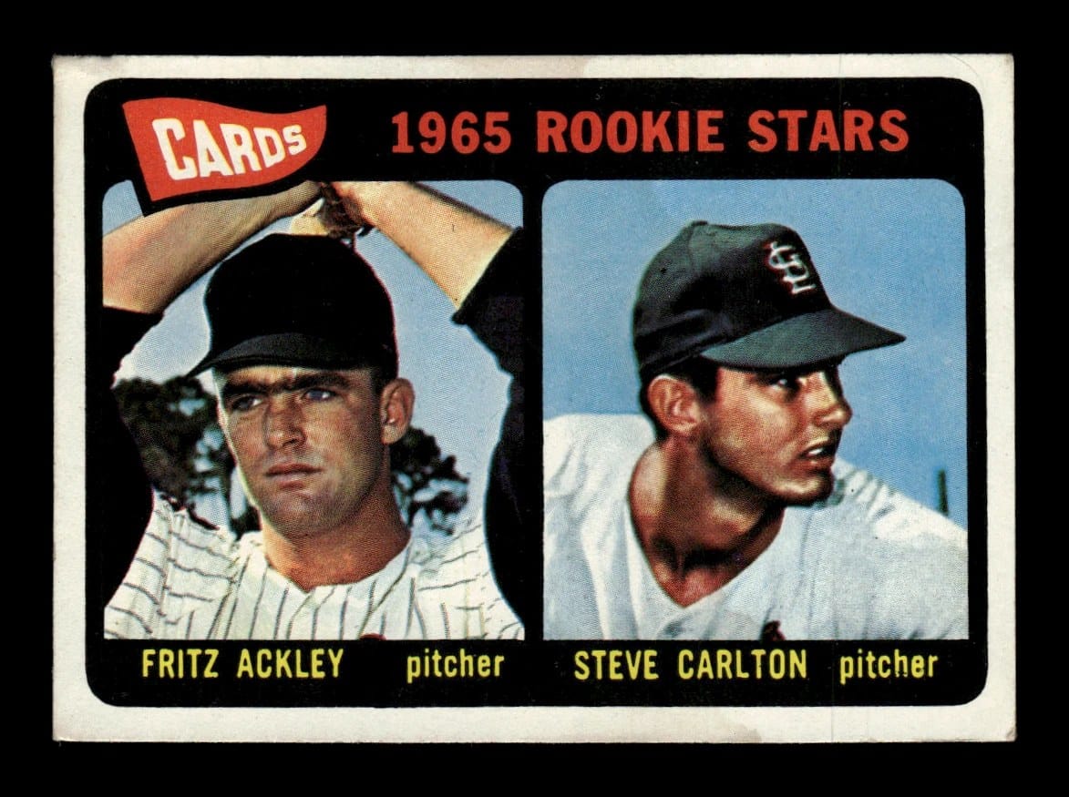 1965 Topps #477: Steve Carlton and the immortal Fritz Ackley.