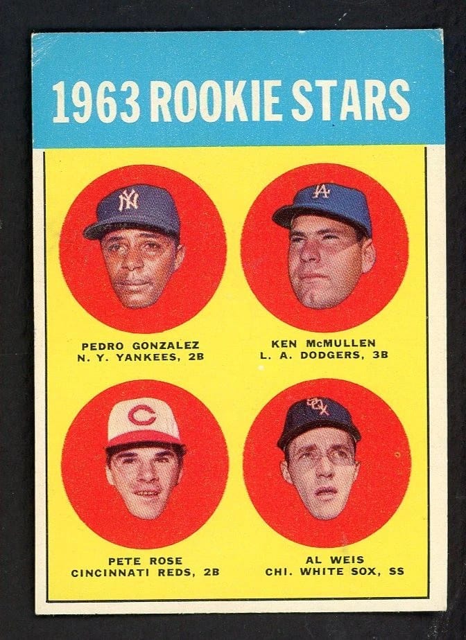 1963 Topps #537: Pedro Gonzalez, Ken McMullen, Al Weis — and Pete Rose. The lone PSA 10 sold for $717,000.