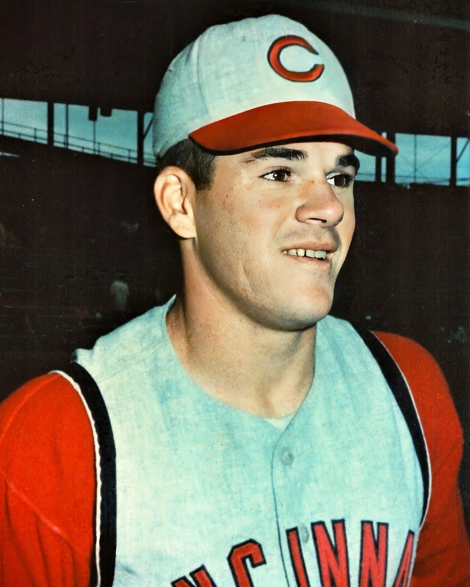 The Hit King in Cincinnati red.