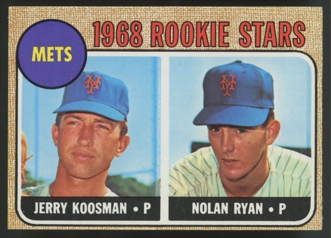 1968 Topps #177: Jerry Koosman and Nolan Ryan — 222 wins beside 5,714 strikeouts.