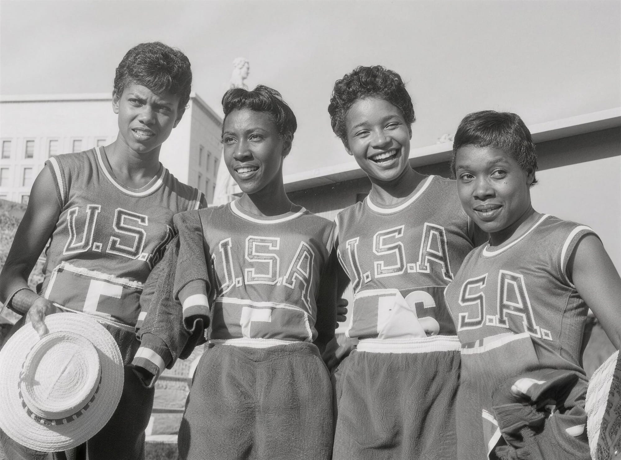 The gold-medal 4x100 team — all Tennessee State Tigerbelles: Rudolph, Lucinda Williams, Barbara Jones and Martha Hudson. ANSA photo — public domain in Italy.