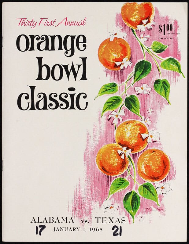 The program from the 31st Orange Bowl, Jan. 1, 1965, with the final score written in by hand.