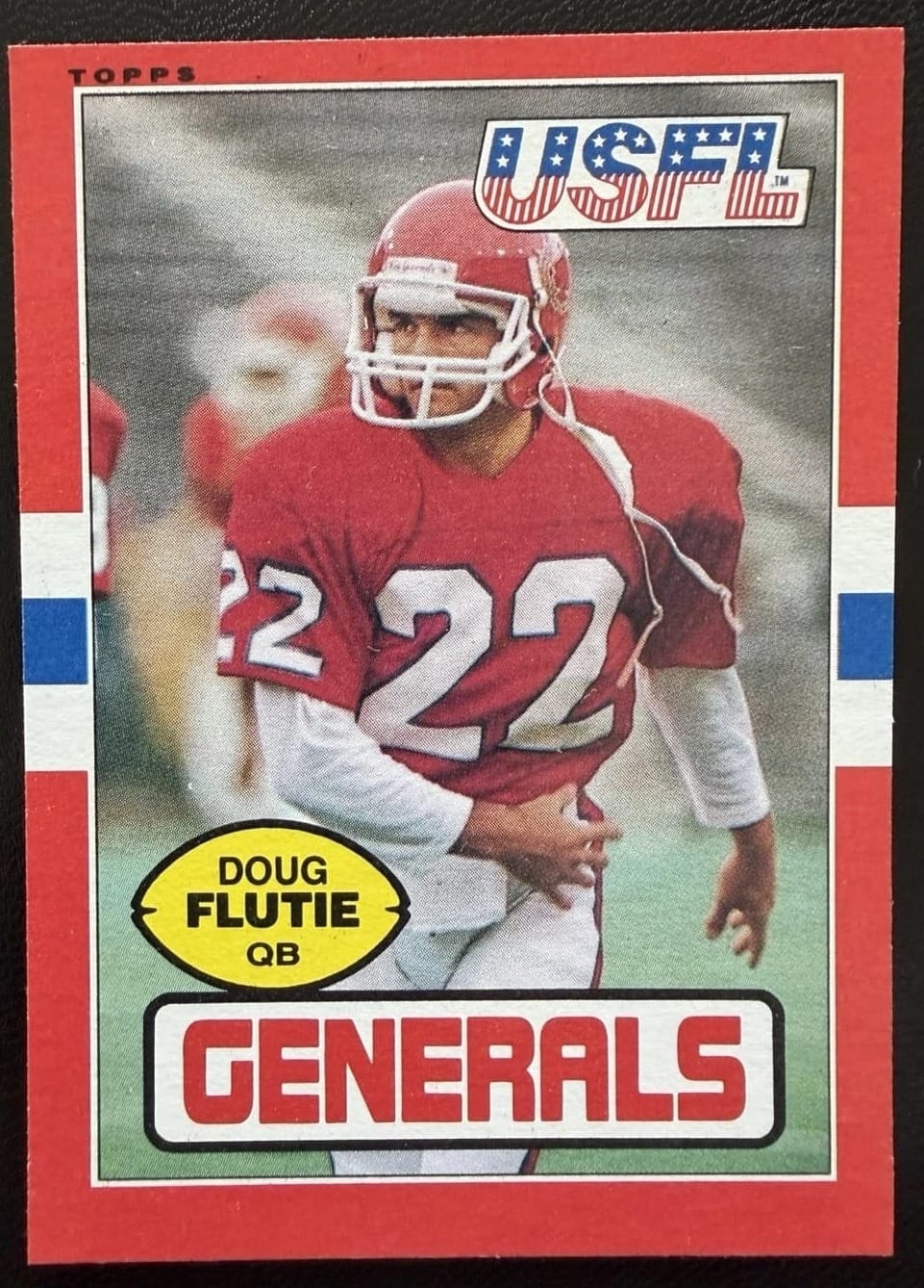 1985 Topps USFL #80: Doug Flutie, New Jersey Generals — the one marquee first card in the second set.