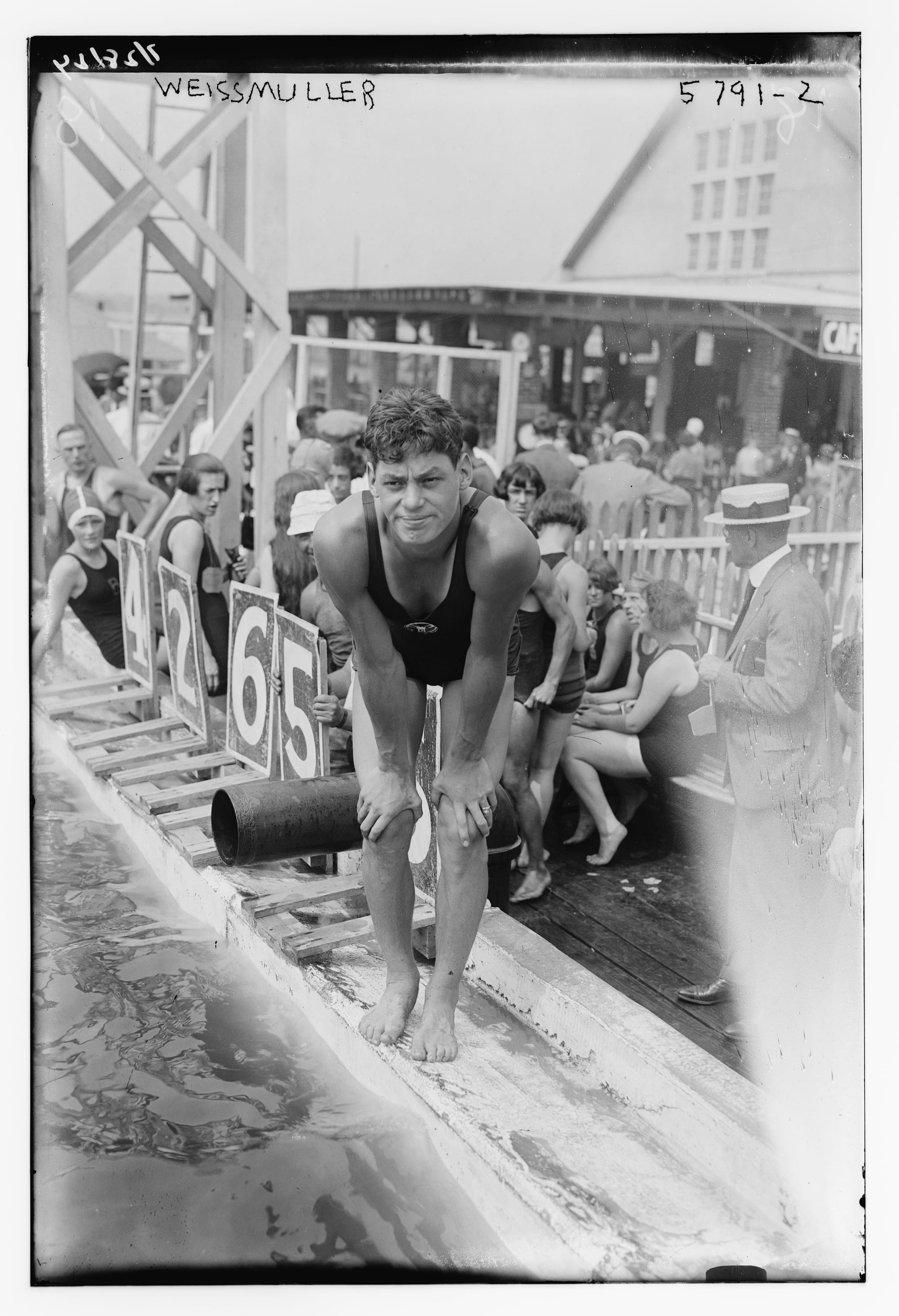Weissmuller at a swim meet in July 1922. (Bain News Service, Library of Congress)