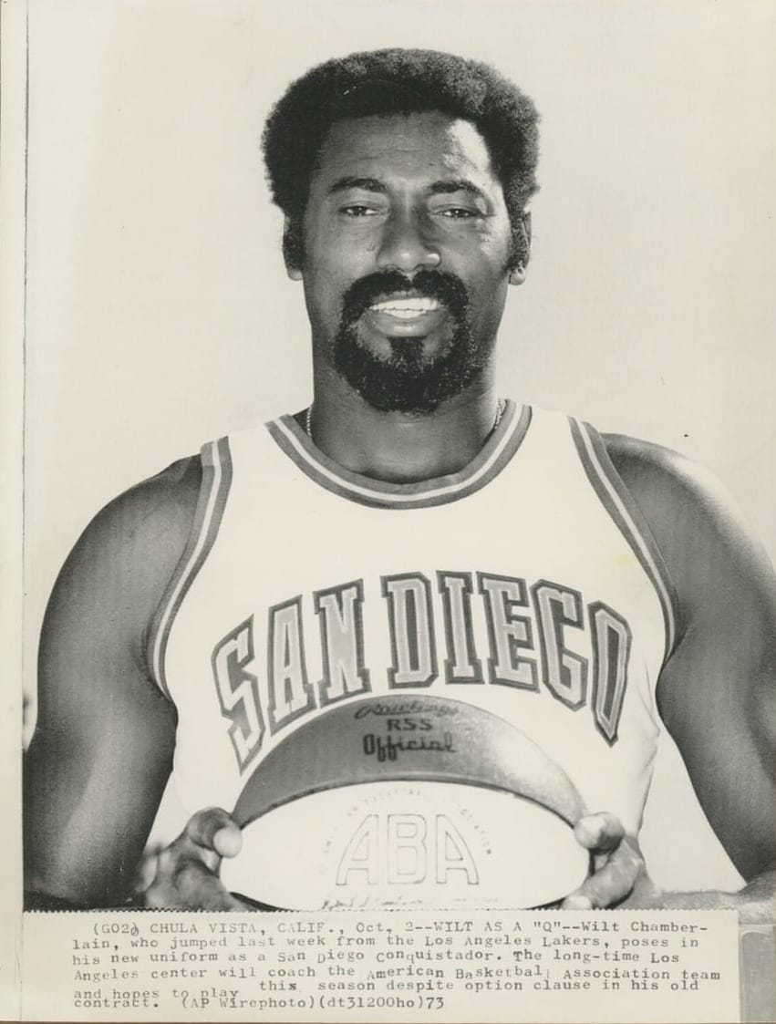 Chamberlain in his new San Diego uniform, Oct. 2, 1973. The AP caption says he "hopes to play this season." (AP Wirephoto)