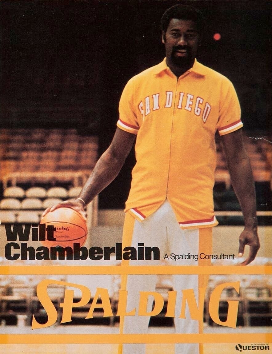 Chamberlain in a San Diego warmup, in a Spalding ad.