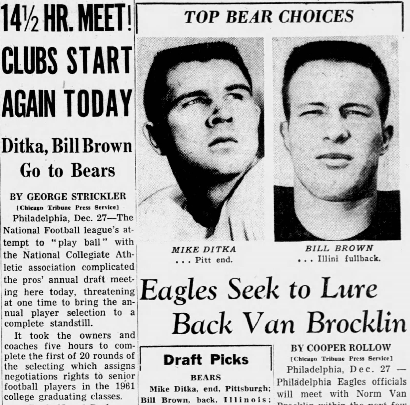 Chicago Tribune, Dec. 28, 1960: the Bears' top draft picks.