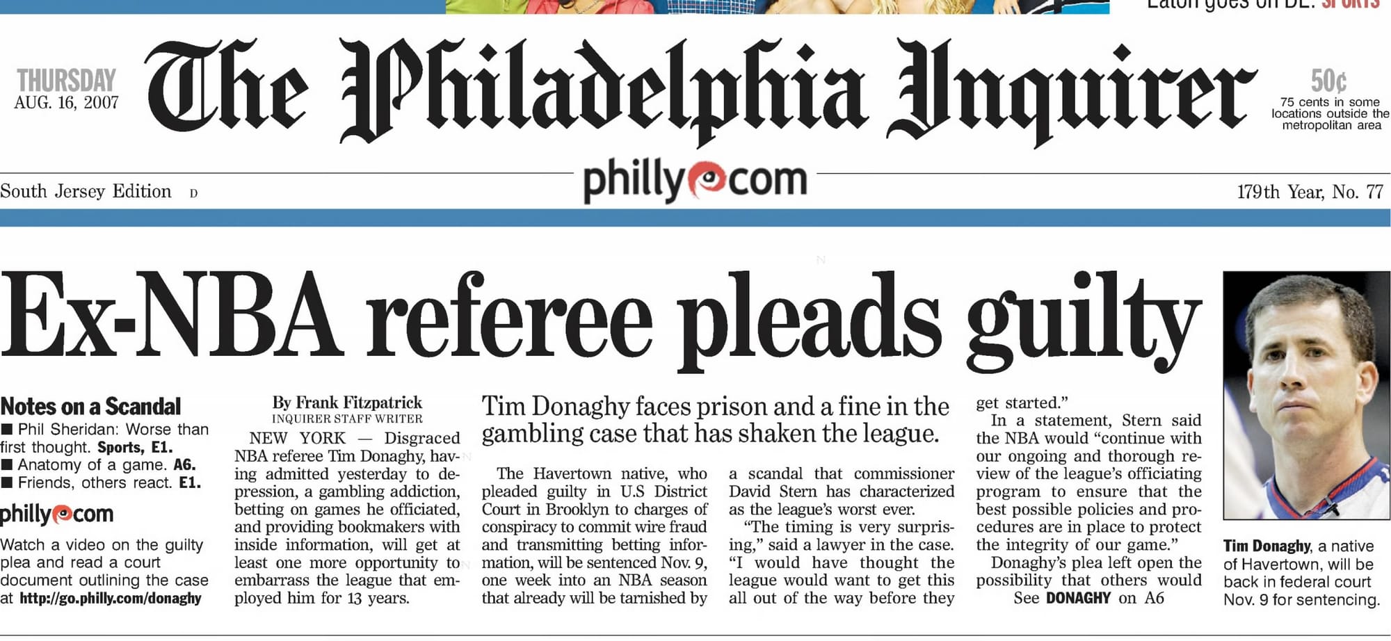 "Ex-NBA referee pleads guilty": The Philadelphia Inquirer, Aug. 16, 2007.