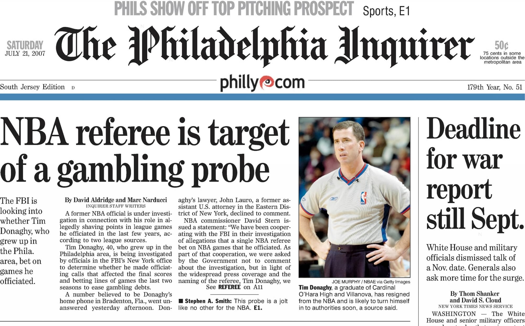 "NBA referee is target of a gambling probe": The Philadelphia Inquirer, July 21, 2007.