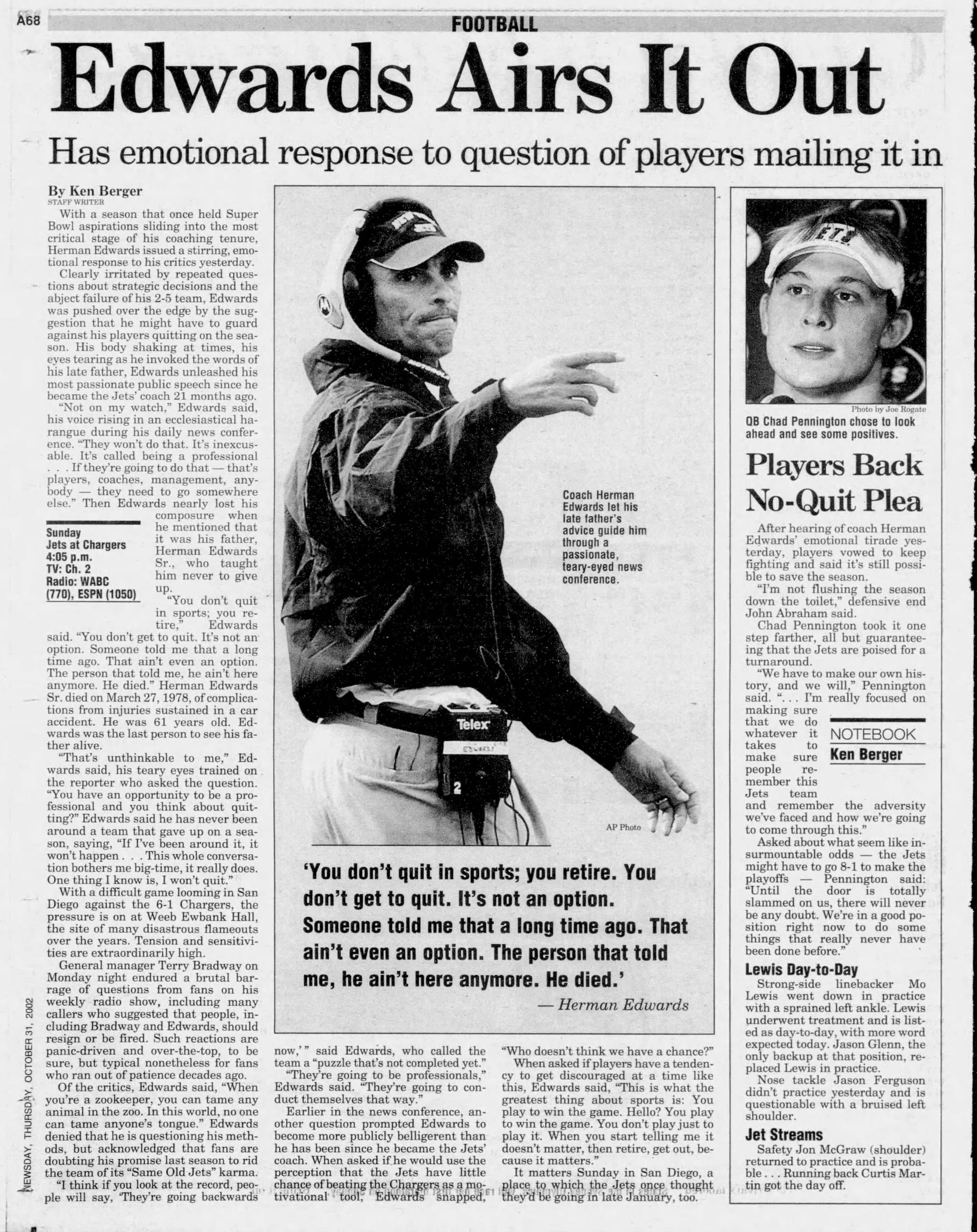 "Edwards Airs It Out": Newsday, Oct. 31, 2002.