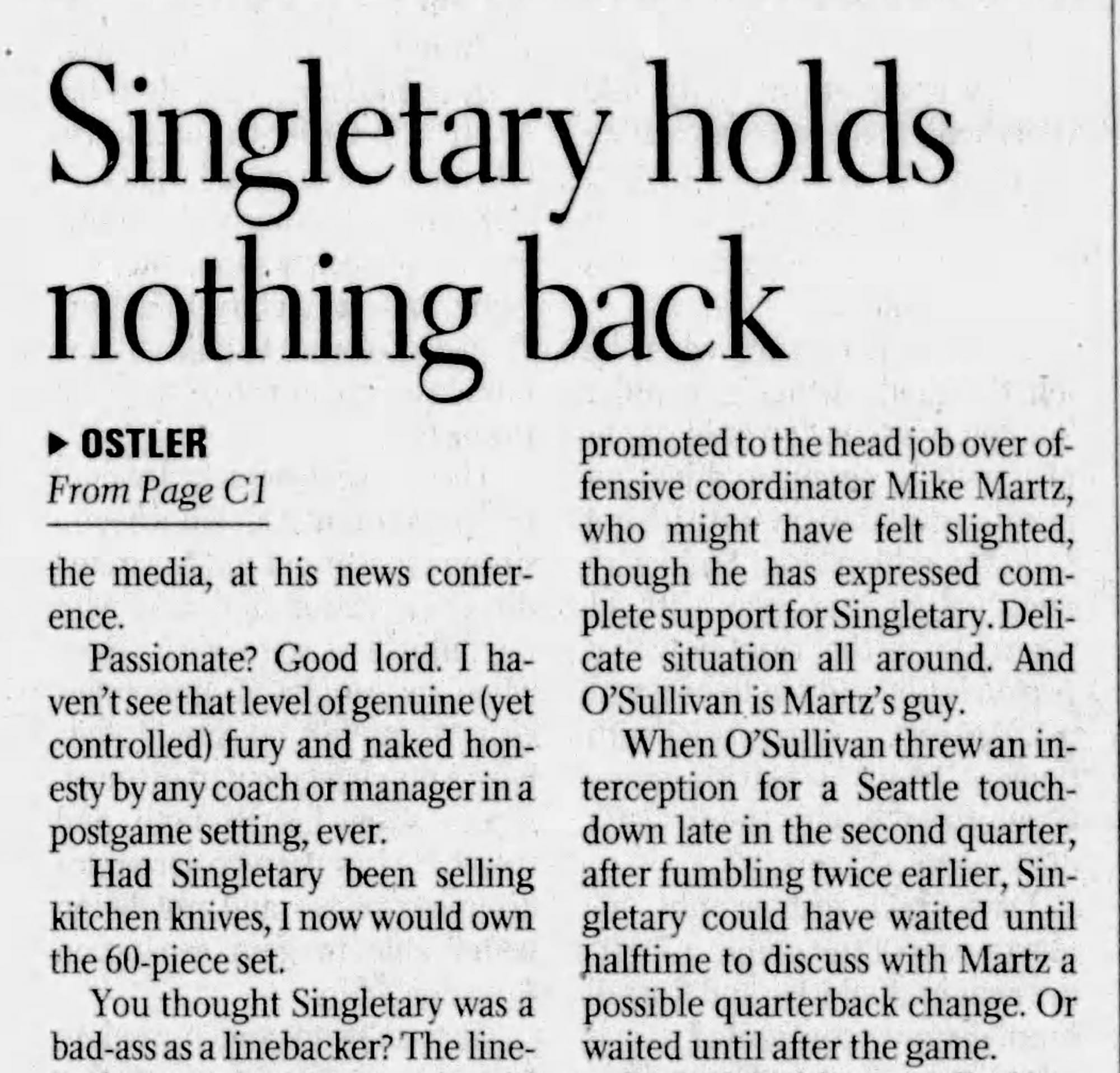 Scott Ostler's column in the San Francisco Chronicle, Oct. 27, 2008.