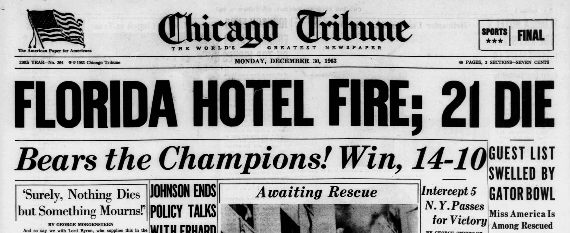 Chicago Tribune front page, Dec. 30, 1963.