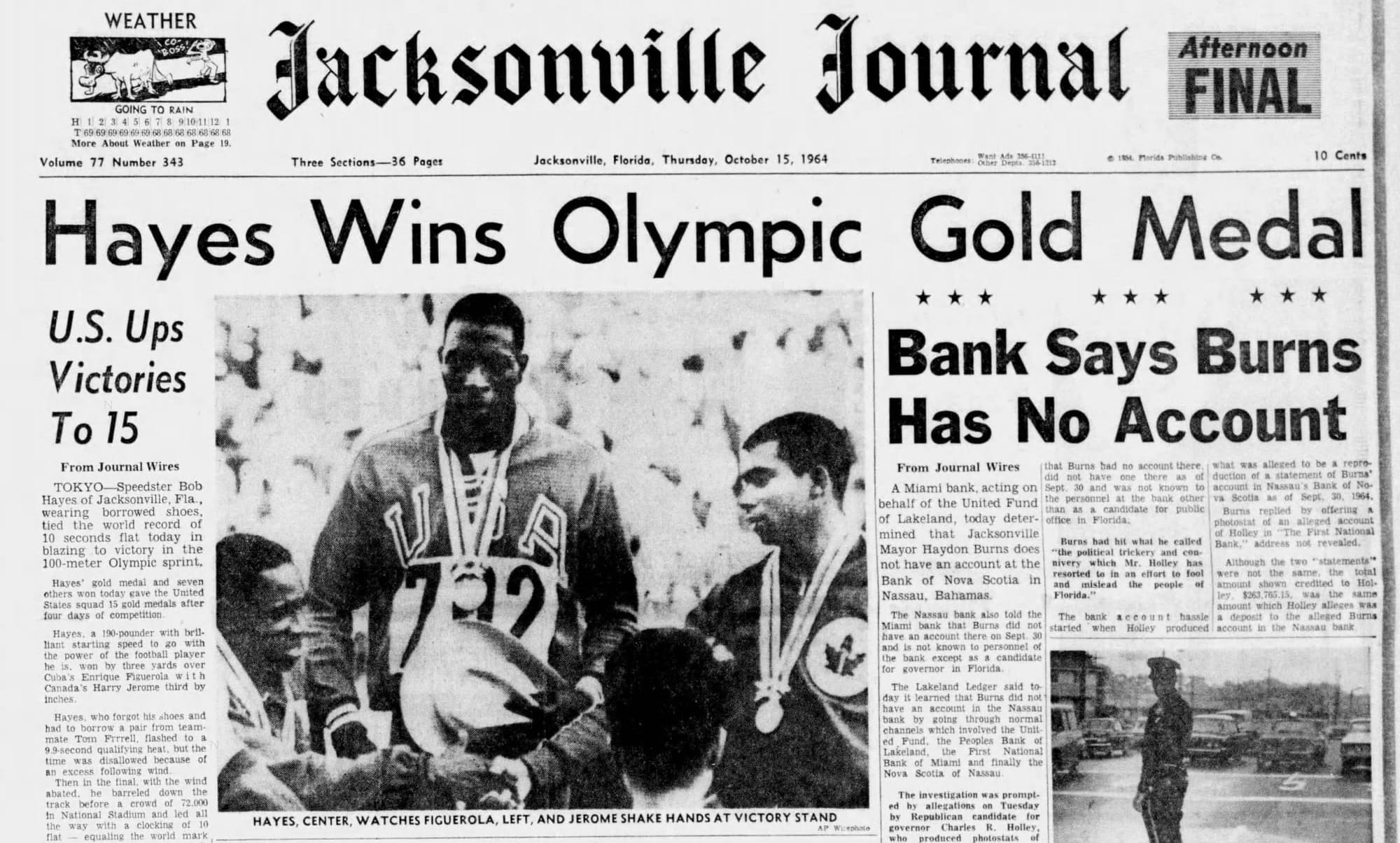 Hayes' hometown paper, the Jacksonville Journal, Oct. 15, 1964.