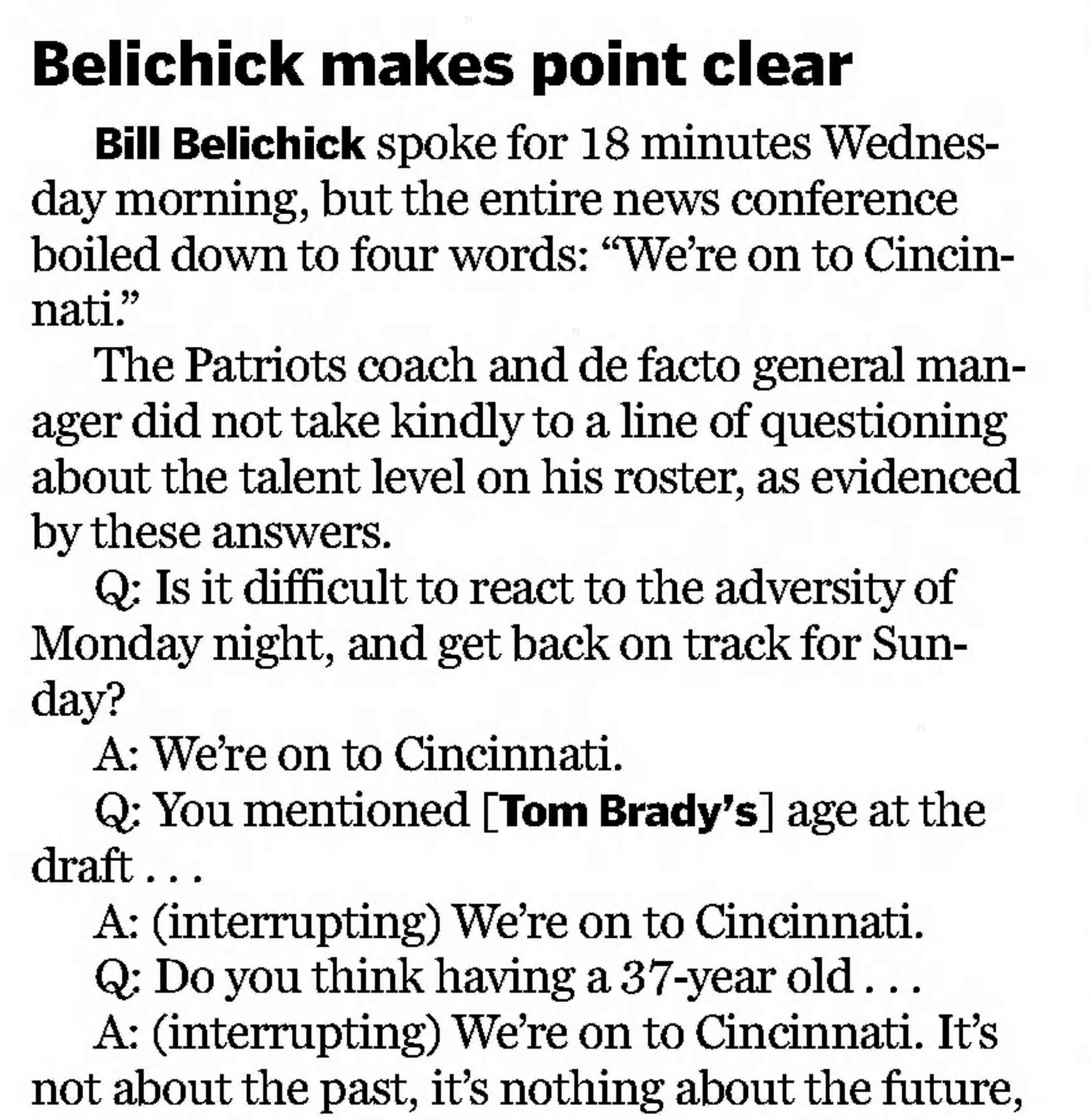 The Boston Globe ran the exchange as a transcript, Oct. 2, 2014.