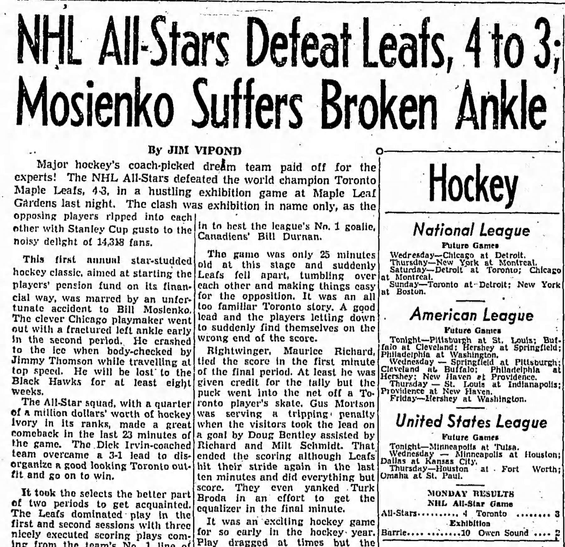 The Globe and Mail's game story by Jim Vipond, Oct. 14, 1947.