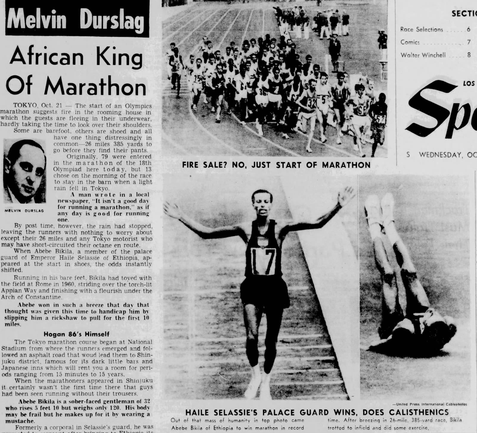 Los Angeles Herald Examiner, Oct. 21, 1964: "African King of Marathon."