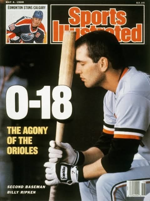 Sports Illustrated, May 2, 1988: “0-18: The Agony of the Orioles,” with Billy Ripken on the cover.