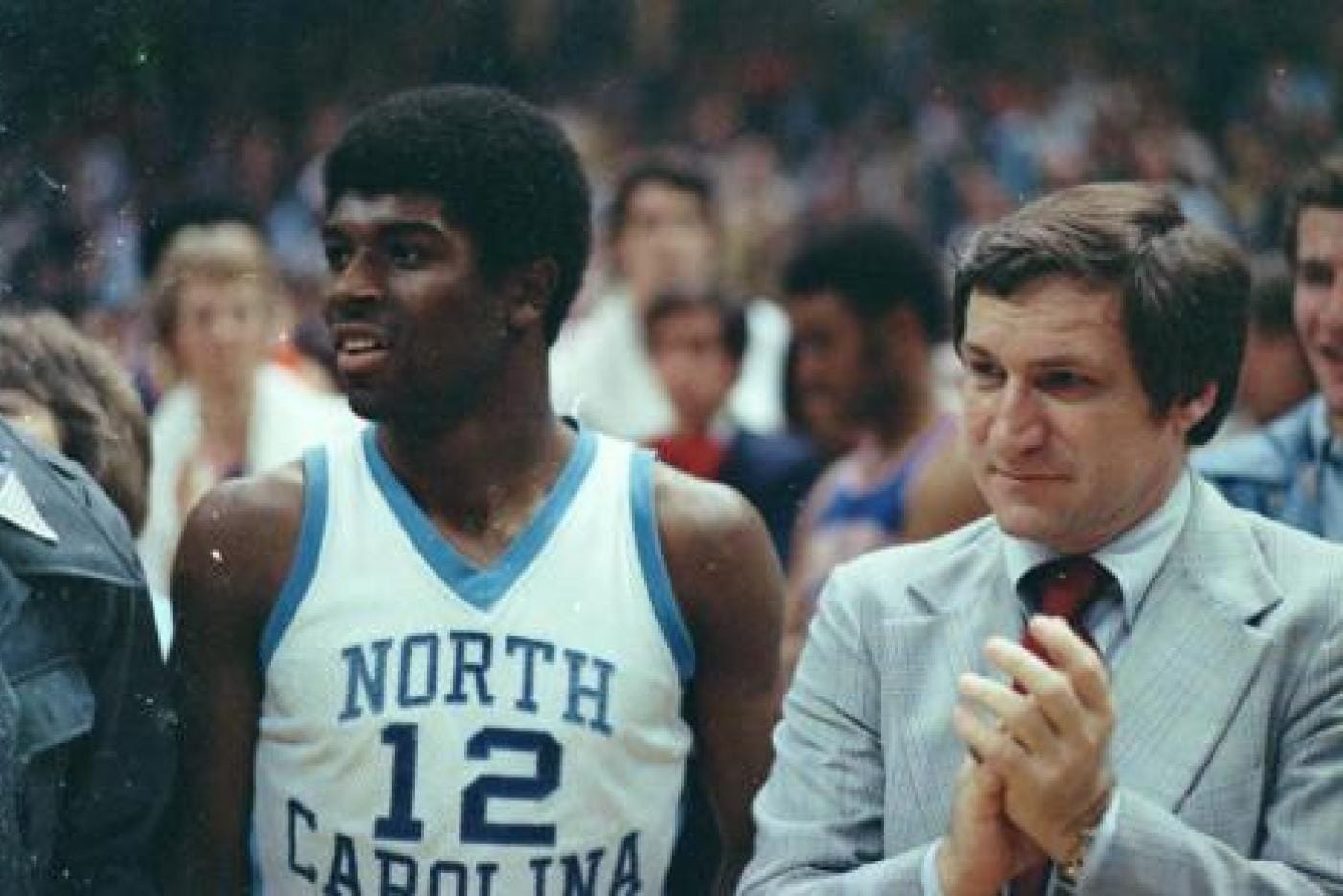 Phil Ford (12) and Dean Smith.