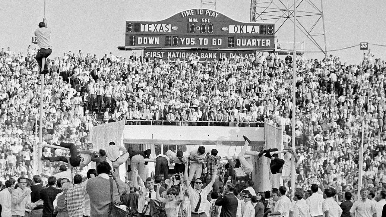 The old Cotton Bowl scoreboard: Texas vs. Okla.