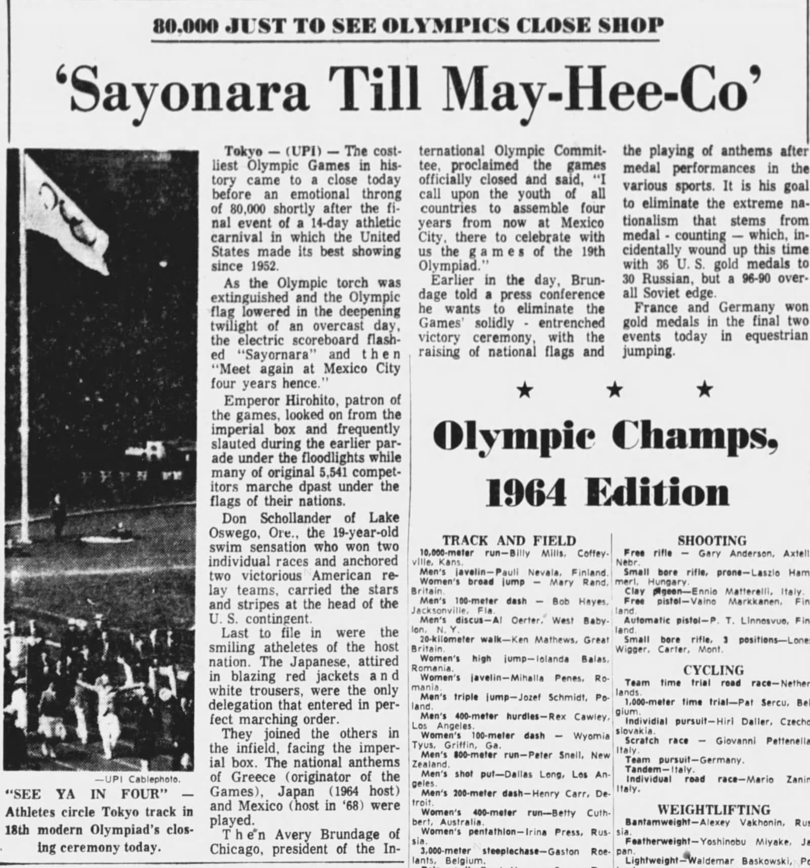Binghamton Press, Oct. 24, 1964: the closing ceremony.