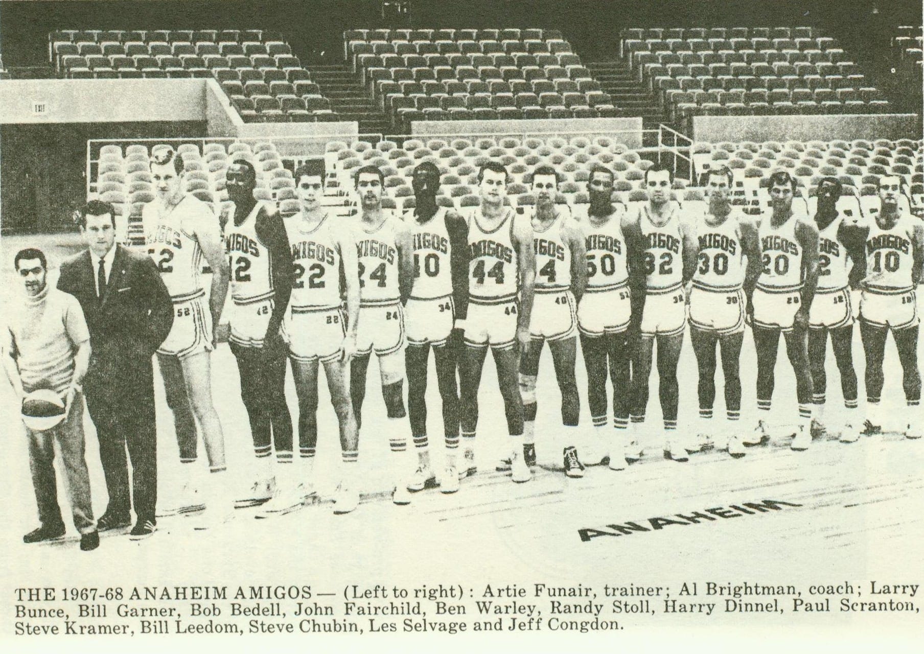 The 1967-68 Anaheim Amigos, the Oakland Oaks' opponent in the first game in ABA history.