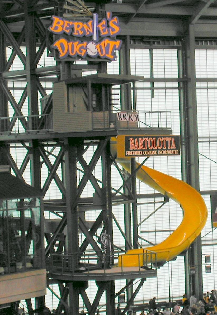 Bernie's Dugout and the slide at Miller Park, 2007. (Photo: Matt Schilder, CC BY-SA 2.0, via Wikimedia Commons)