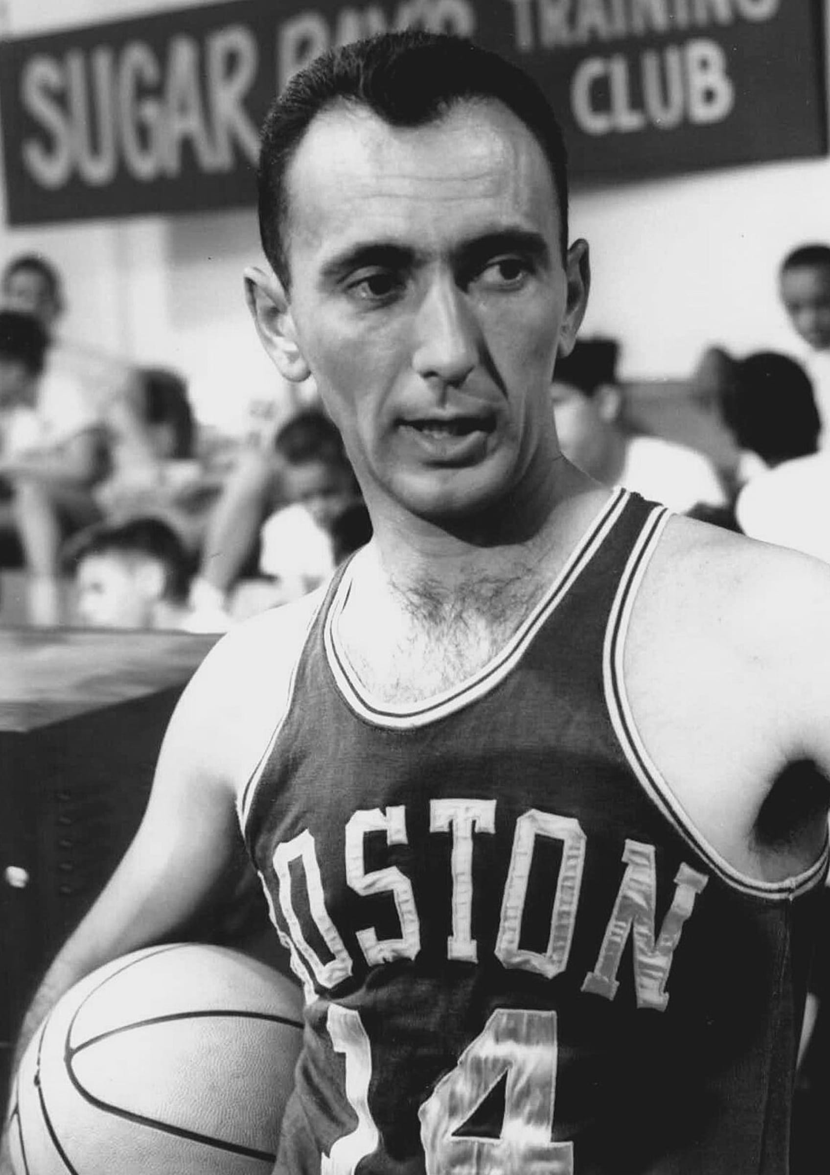 Bob Cousy in his Celtics No. 14.