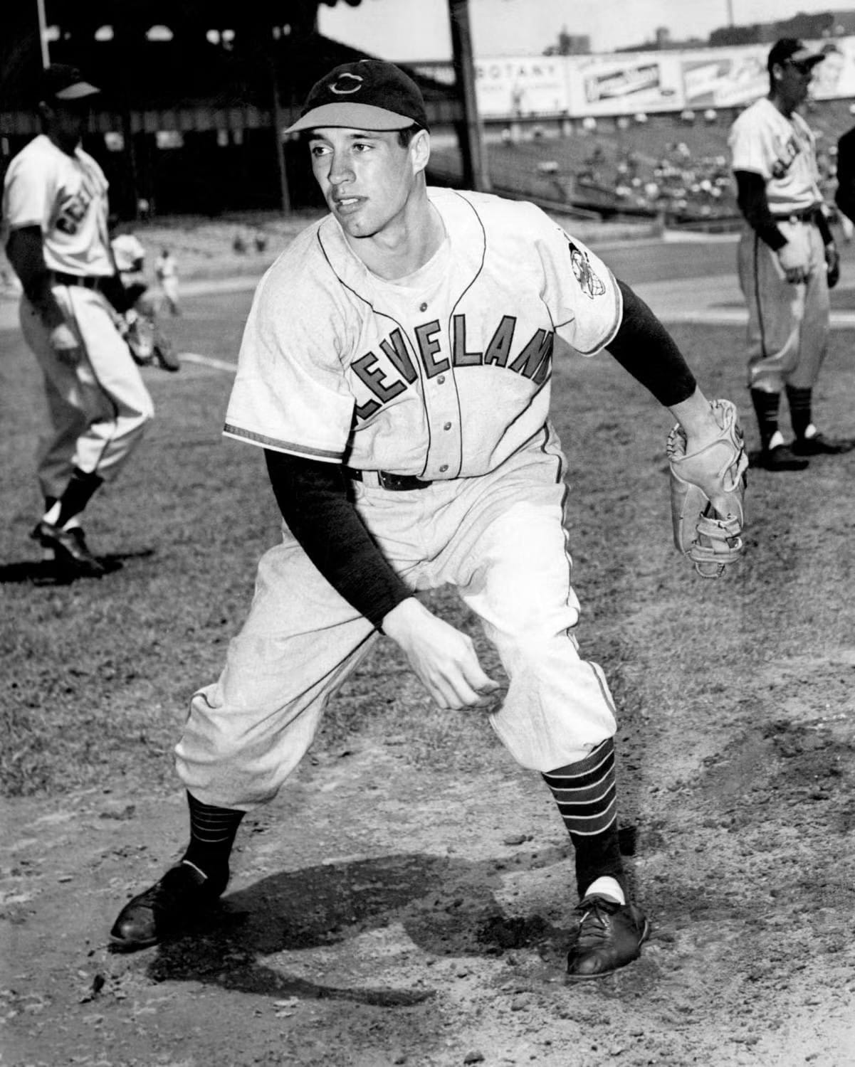 Feller at the finish of his delivery.