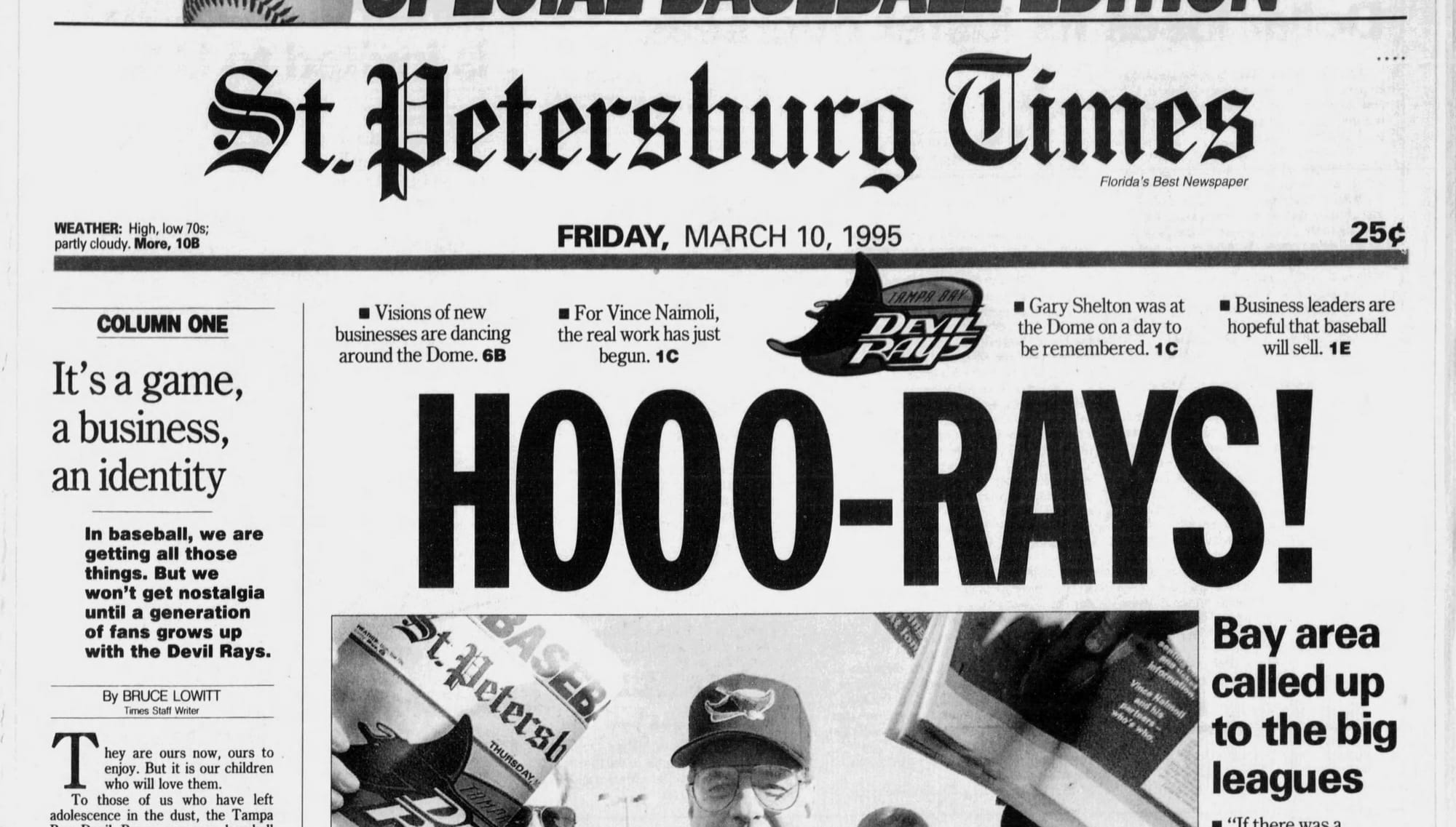 "HOOO-RAYS!" (St. Petersburg Times, March 10, 1995, p. 1, via Newspapers.com)