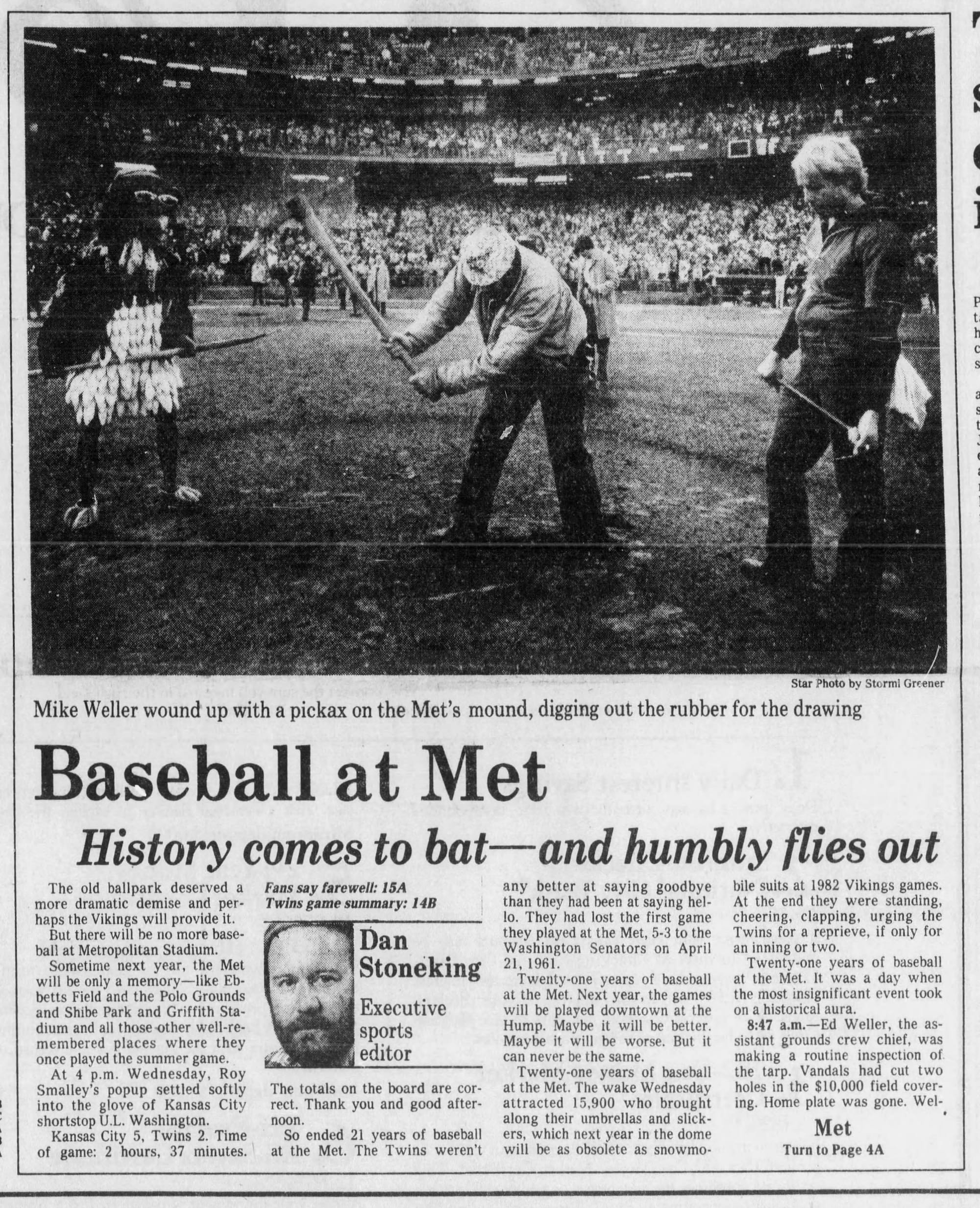 The morning after the last Twins game at the Met, Sept. 30, 1981. (Minneapolis Star, Oct. 1, 1981, via Newspapers.com)