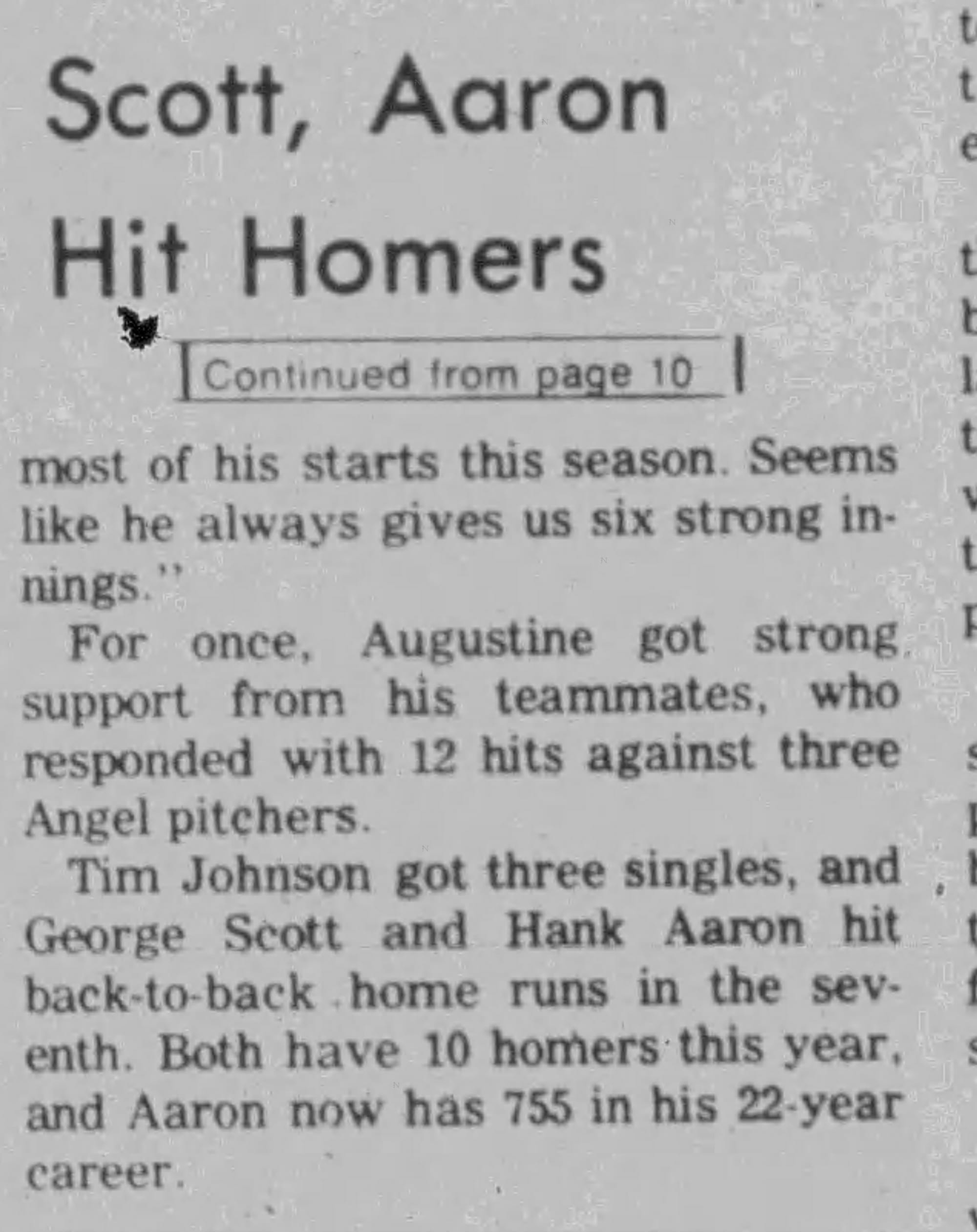 Nobody knew it was the last one. The next day's game note: "Aaron now has 755 in his 22-year career." (Waukesha County Freeman, July 21, 1976, p. 11, via Newspapers.com)