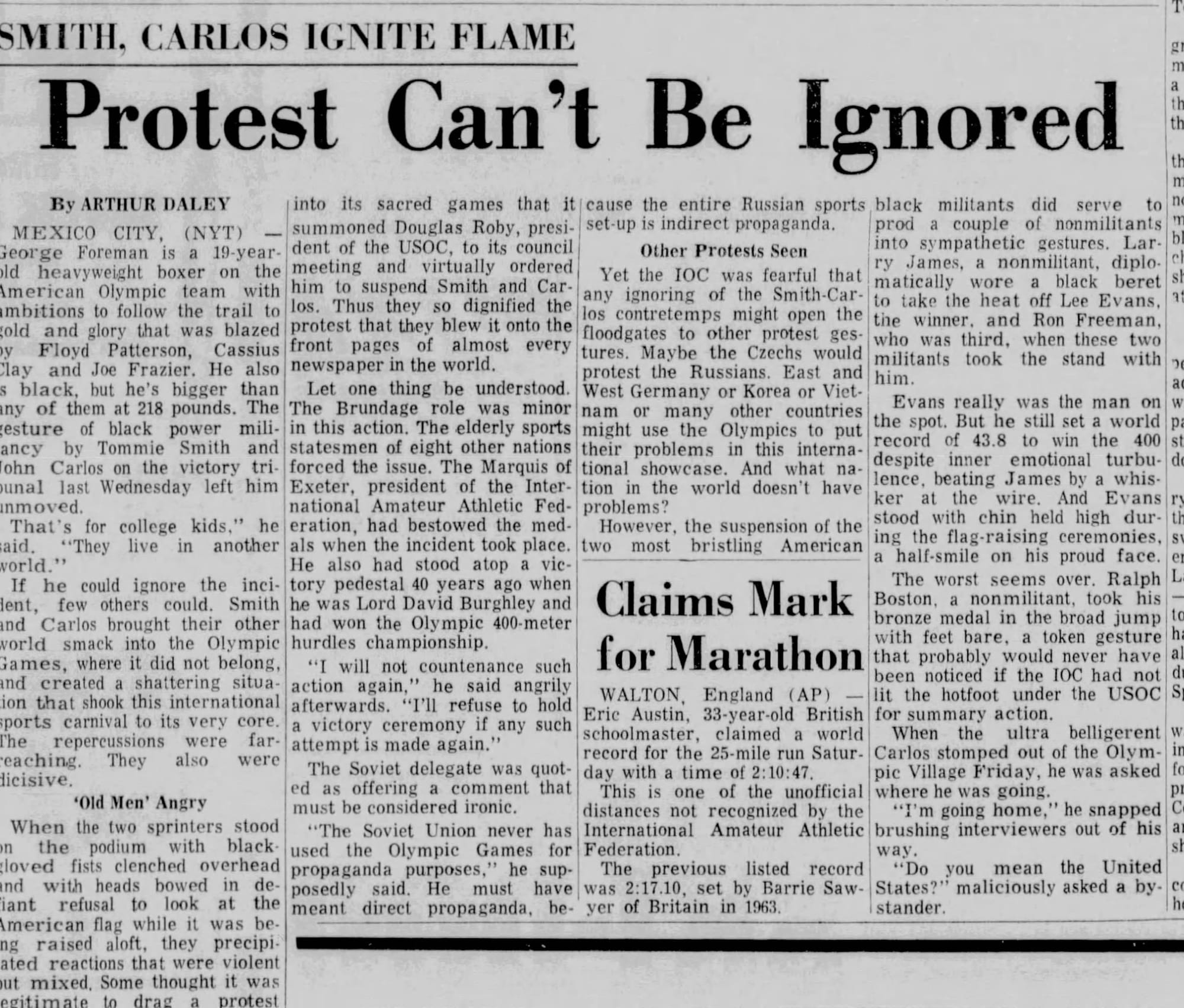 Arthur Daley's column, as it ran in Spokane. (Spokesman-Review, Oct. 20, 1968, via Newspapers.com)