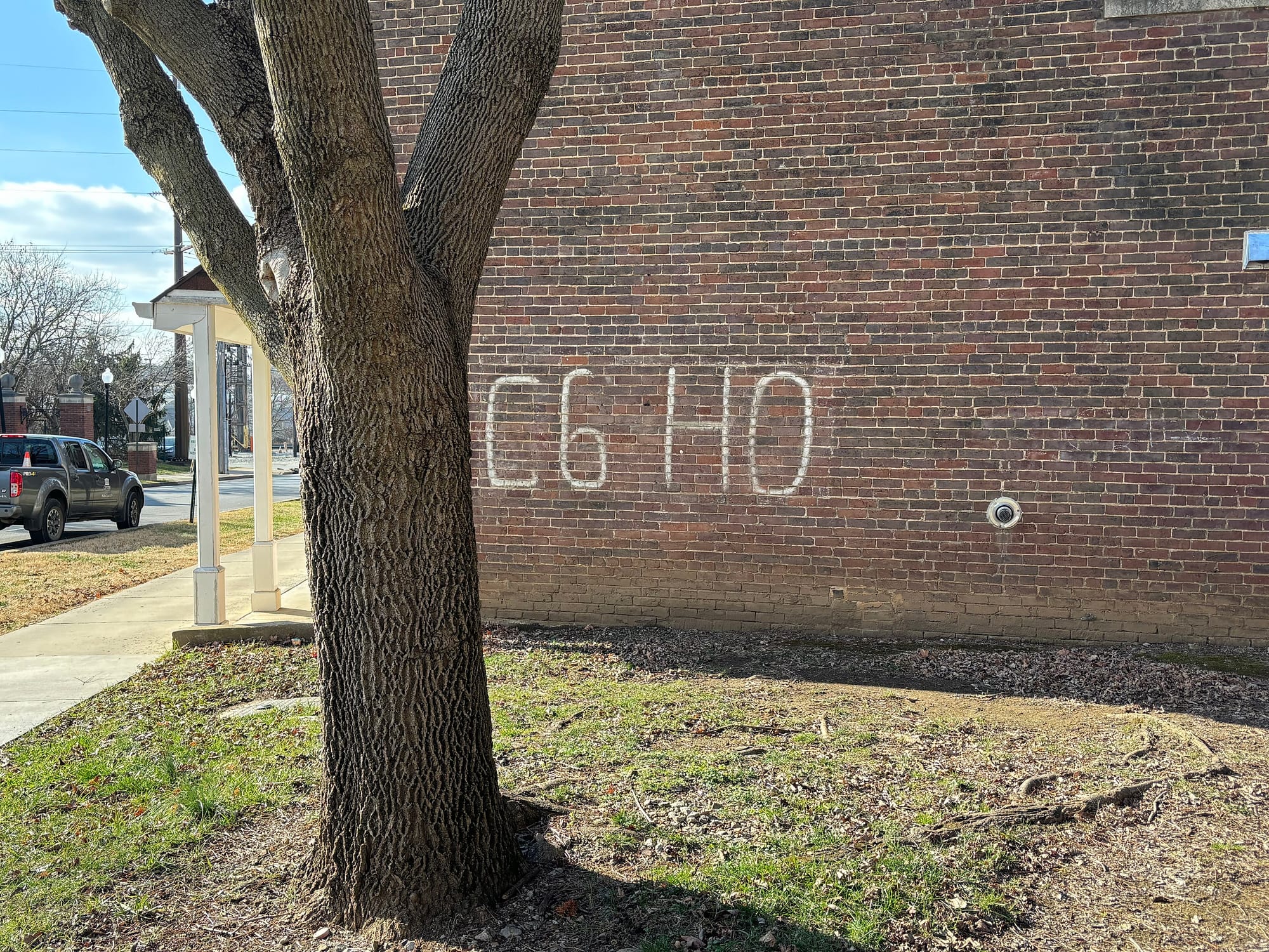 “C6 H0” on a brick wall in Danville in 2024. (Photo: PCN02WPS, CC BY-SA 4.0, via Wikimedia Commons)
