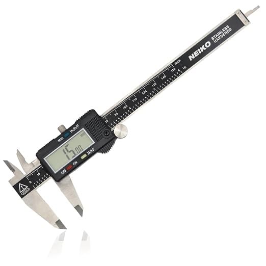 The Neiko 01407A digital calipers read to 0.01 millimeters.