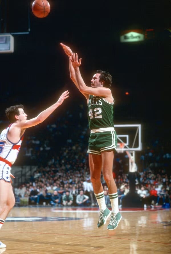Chris Ford (42) shoots for the Celtics.