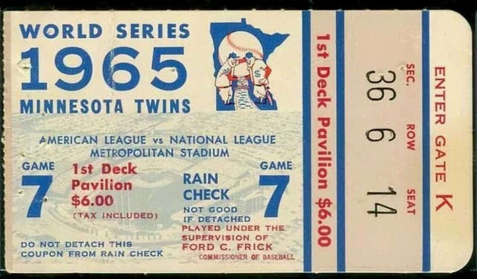 A ticket stub from Game 7: 1st Deck Pavilion, Section 36, Row 6, Seat 14. Price: $6.