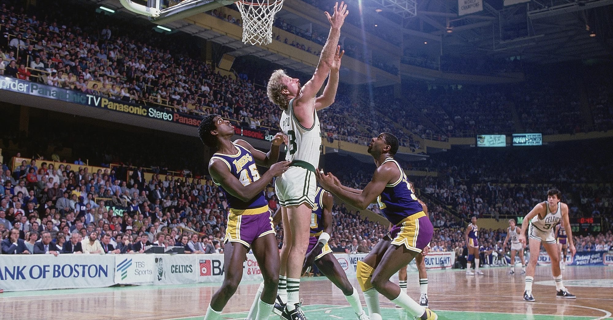 Larry Bird against the Lakers at Boston Garden.
