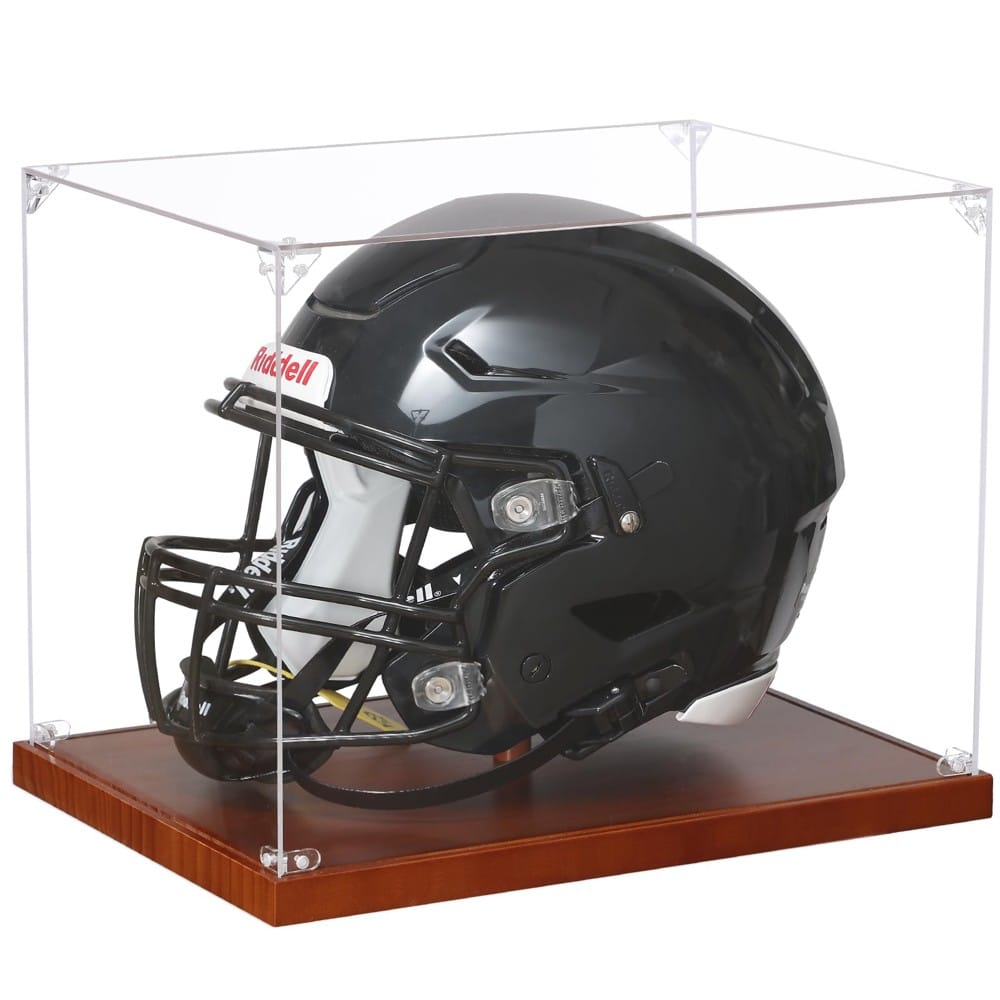 The JupDec full-size helmet case, acrylic on a wood base.