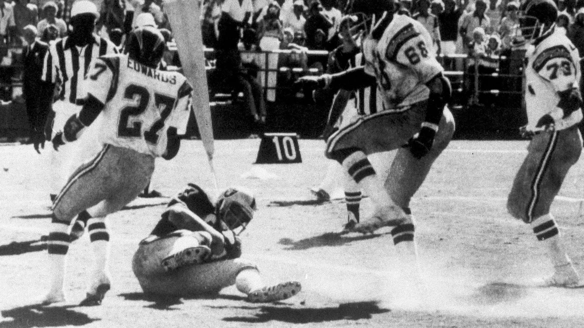 The Holy Roller: the ball rolls loose in the final seconds at San Diego Stadium.