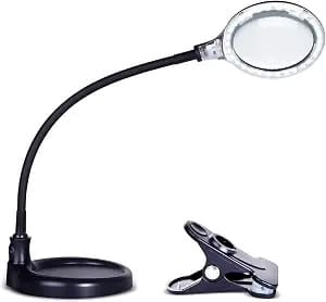 The Brightech LightView Pro Flex magnifying lamp, with its base and clamp.