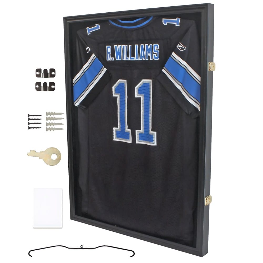 The Pro Collector's jersey frame, with its hanger, pin board and locks.