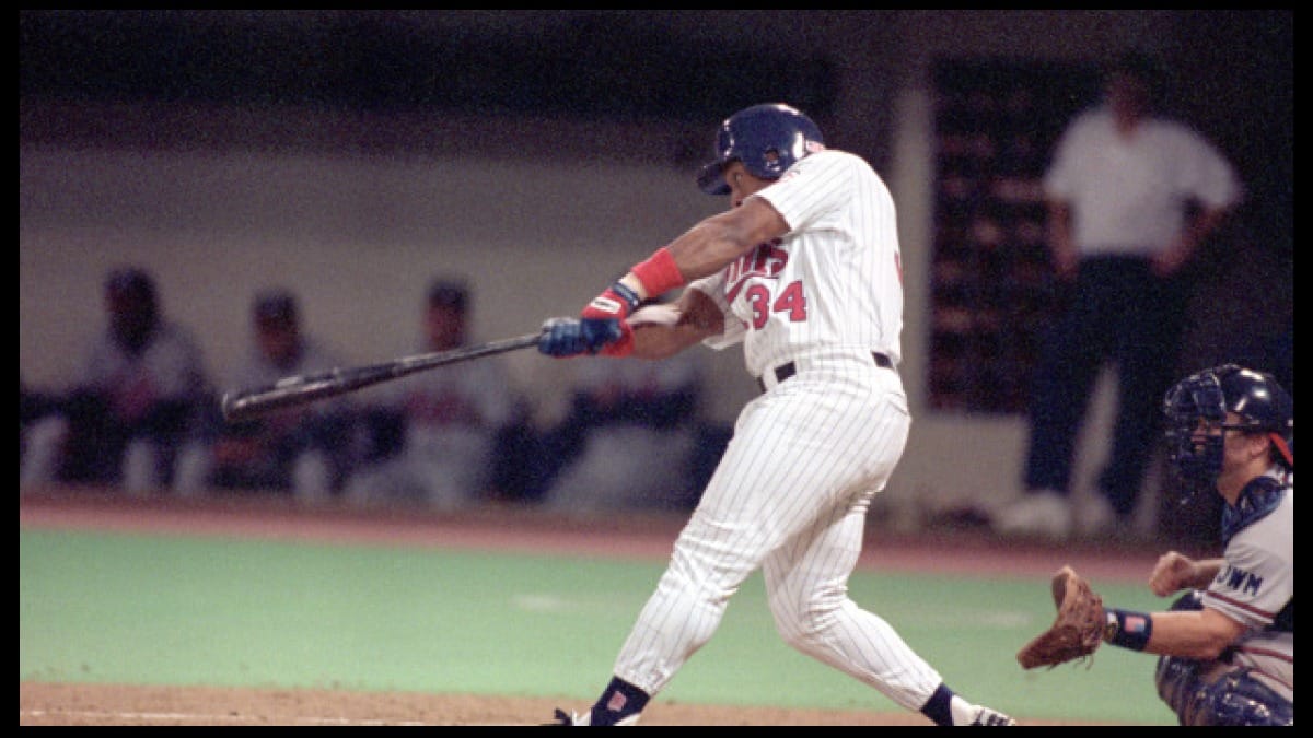 Kirby Puckett connects at the Metrodome.