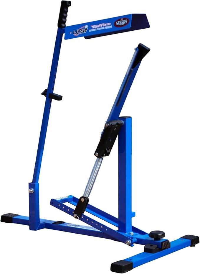 The Louisville Slugger Blue Flame. Spring-loaded, no power, 18 to 45 mph.