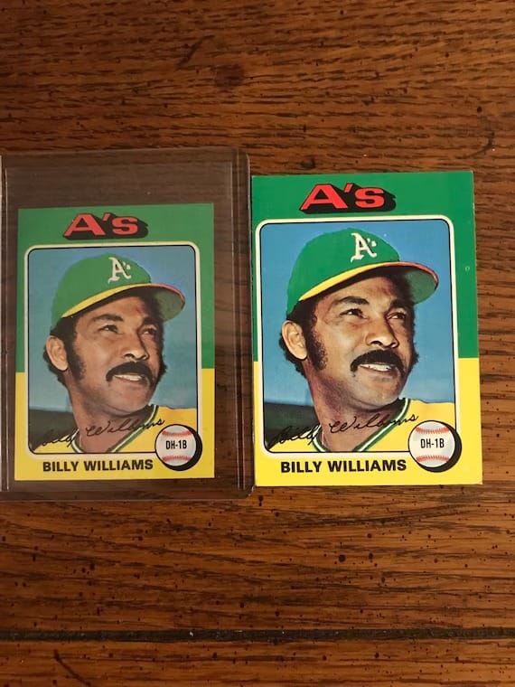 A 1975 Topps mini, left, next to the regular card. Same Billy Williams, same photo, same everything, a little smaller.