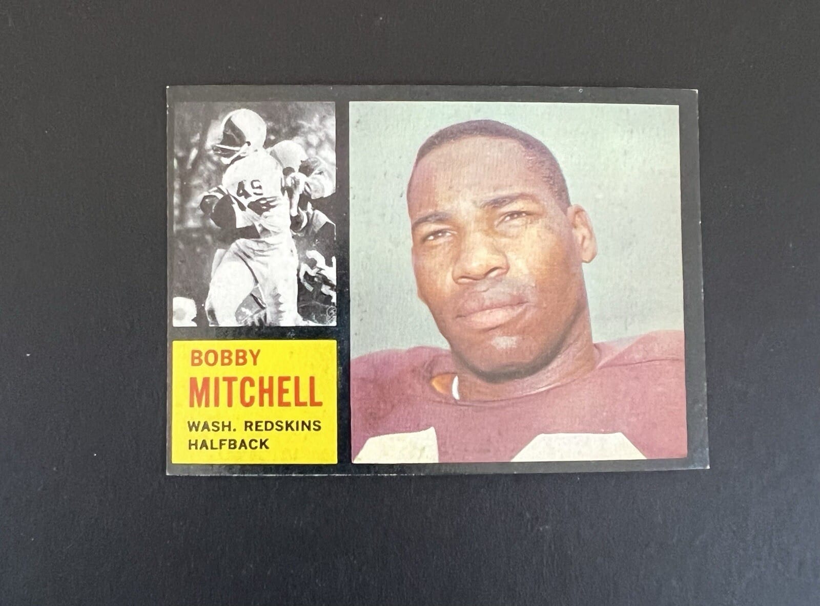 Bobby Mitchell’s 1962 Topps card. He caught 2 touchdown passes from Snead that day, one for 80 yards.