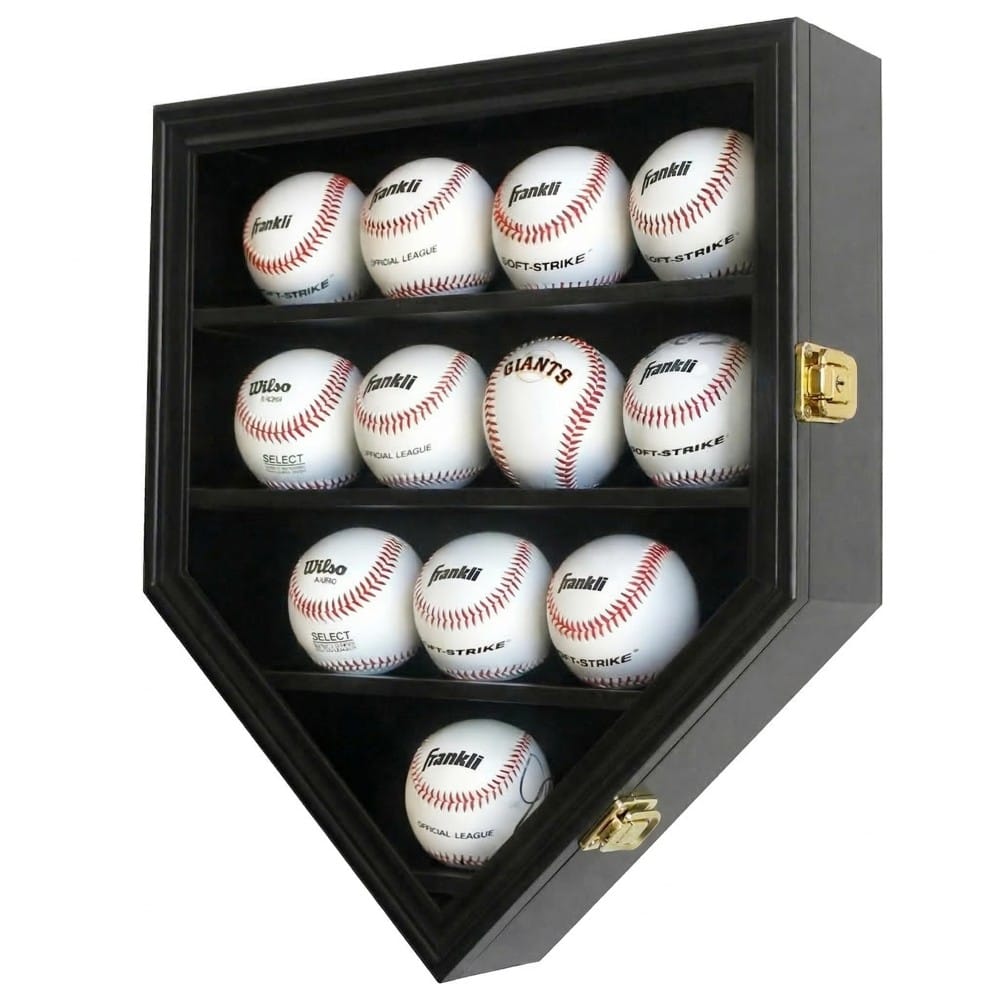 The DisplayGifts 12-ball wall case, with a 98% UV door and a lock.
