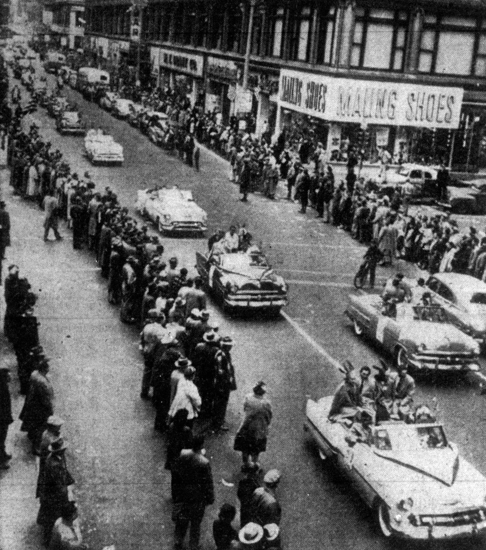 Milwaukee welcomes the Braves with a downtown parade, April 1953.