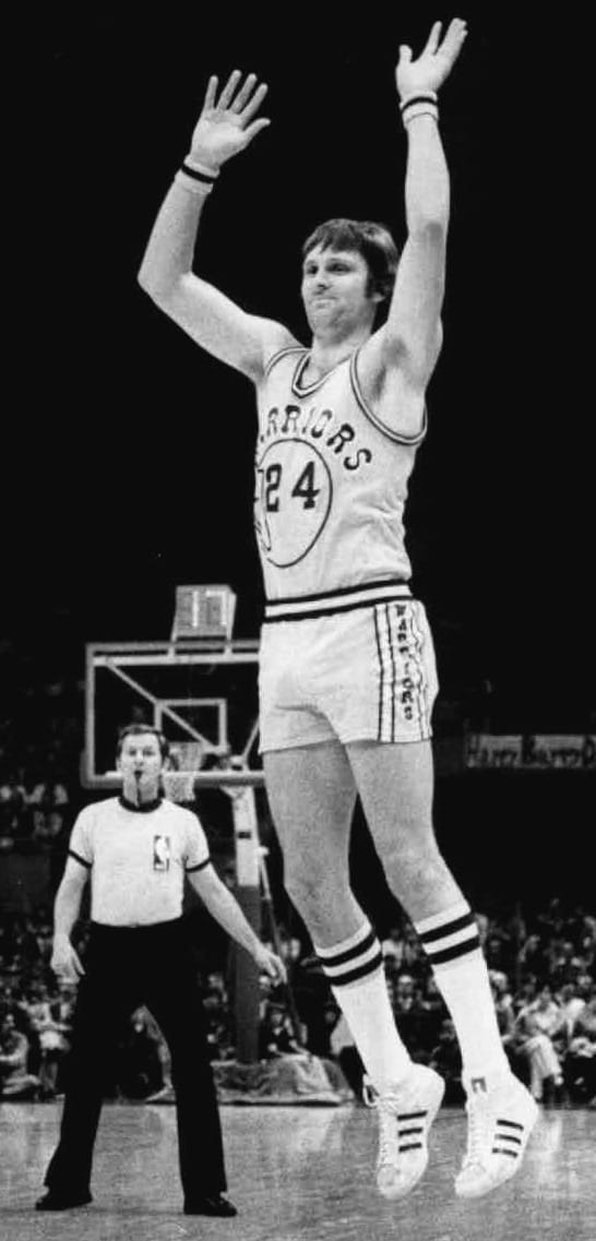 Rick Barry, shown here in 1976, hit a 3-pointer for Houston in the same game. (Photo: Russ Reed, public domain)